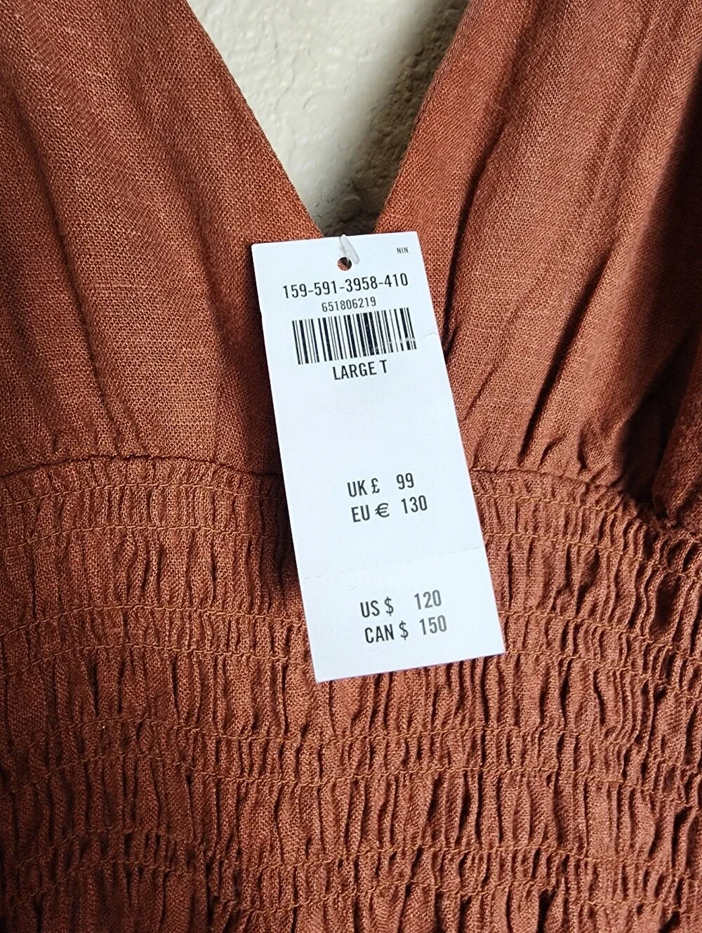 Abercrombie & Fitch Linen Blend Plunge Maxi Dress Large Tall NWT Rust Brown